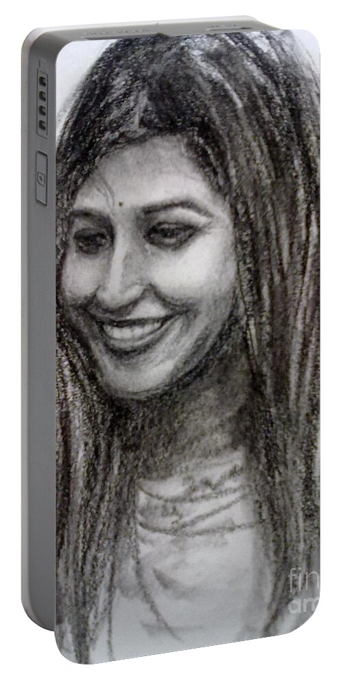 Sketch Portable Battery Charger featuring the painting Smile by Asha Sudhaker Shenoy