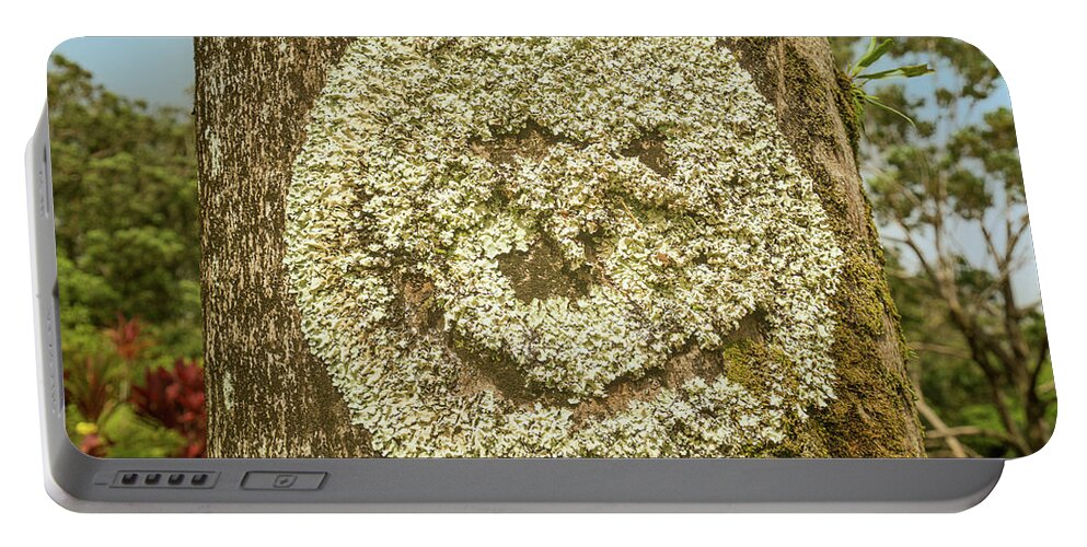 Abstract Portable Battery Charger featuring the photograph Smiley face on a tree trunk created naturally by Steven Heap