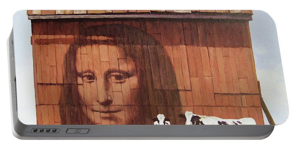 Realism Portable Battery Charger featuring the painting Smiling at the Barn by Zusheng Yu