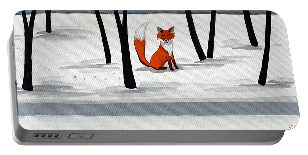 Fox Portable Battery Charger featuring the painting Smiling Fox  woodland animal cute by Debbie Criswell