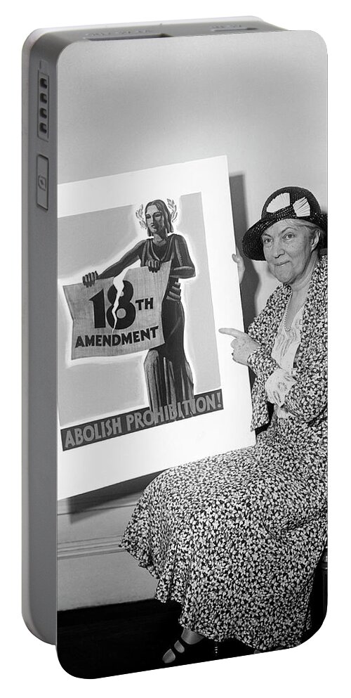 Eighteenth Amendment Portable Battery Charger featuring the photograph Smiling Women With Abolish Prohibition Poster - 1931 by War Is Hell Store