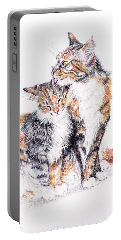 Cats Portable Battery Charger featuring the painting Smitten - Cats in Love by Debra Hall