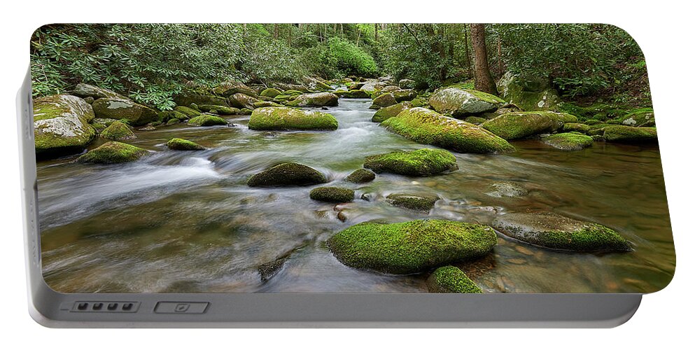 Forest Portable Battery Charger featuring the photograph Smokey Mountain Cascade by Jon Glaser