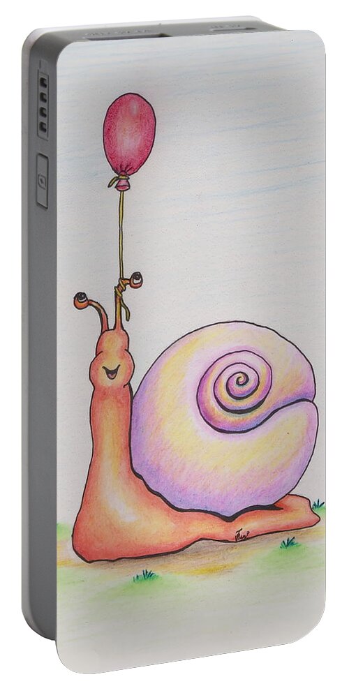Snail Portable Battery Charger featuring the drawing Snail With Red Balloon by Vicki Noble
