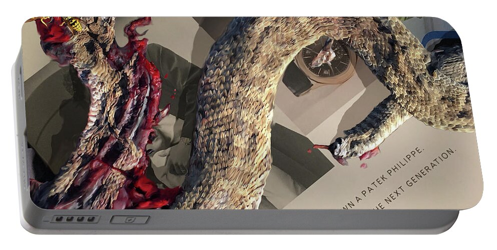 Mashup Portable Battery Charger featuring the mixed media Snake, blood, and money by Jonathan Thompson