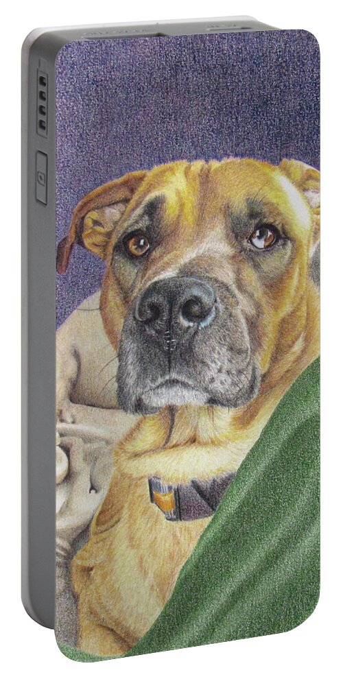Dog Portable Battery Charger featuring the drawing Snooze Button Please by Kelly Speros