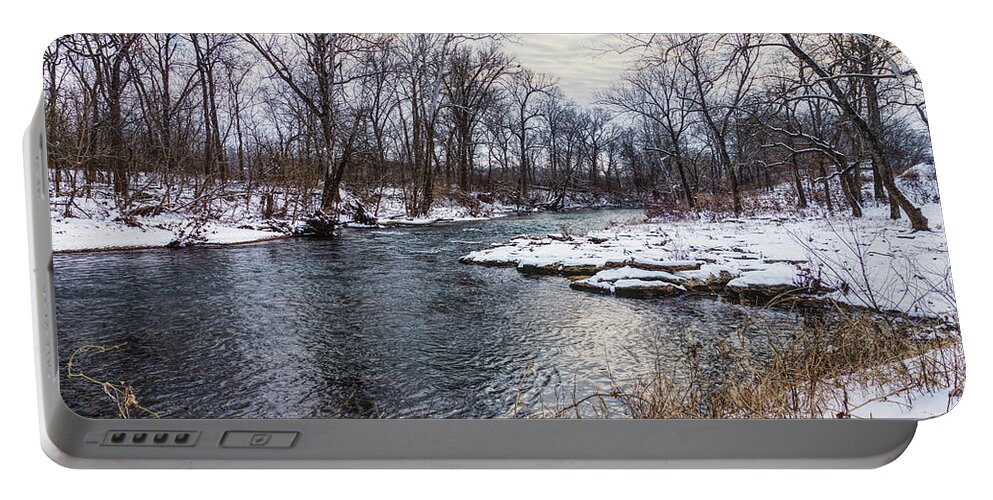Springfield Mo Portable Battery Charger featuring the photograph Snow Along James River by Jennifer White
