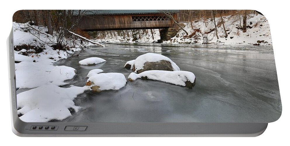 Snow Portable Battery Charger featuring the photograph Snow and Ice Under the Bridge by Steve Brown