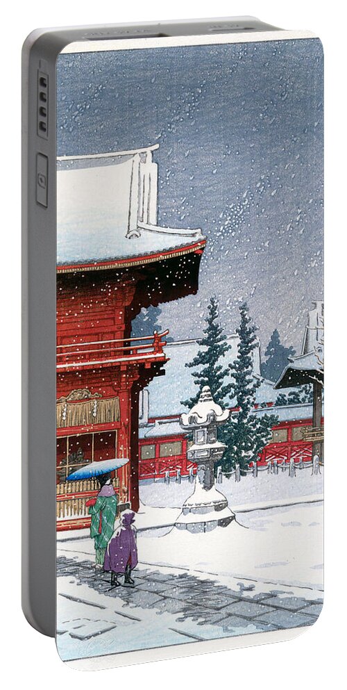 Snow At Nezu Gongen Shrine Portable Battery Charger featuring the photograph Snow at Nezu Gongen Shrine by Weston Westmoreland