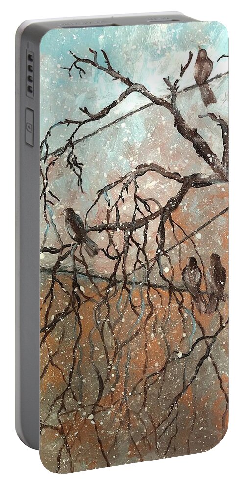 Birds Portable Battery Charger featuring the painting Snow Birds by Barbara Landry