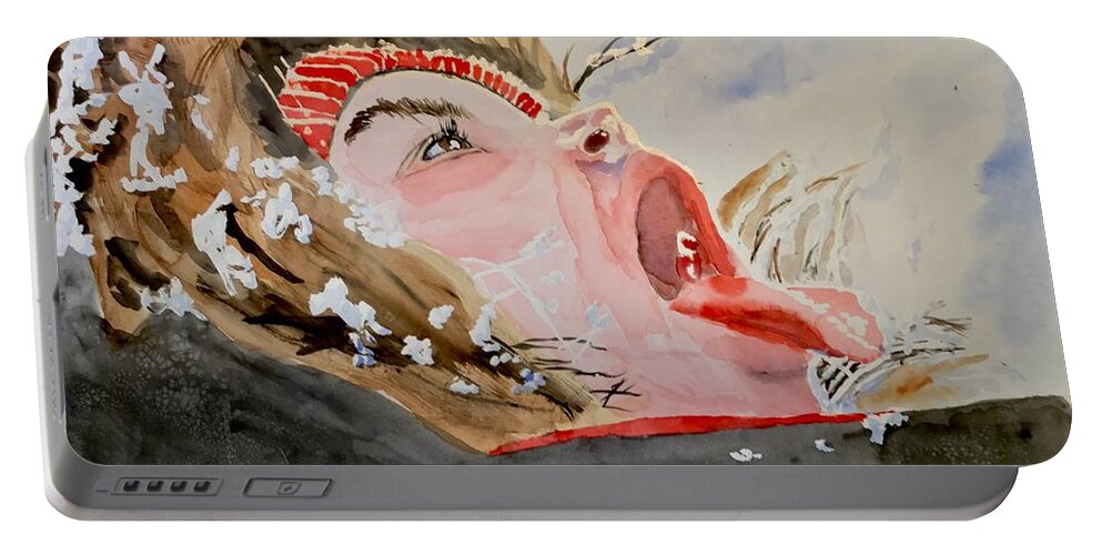 Watercolor Portable Battery Charger featuring the painting Snow Catcher by Bryan Brouwer