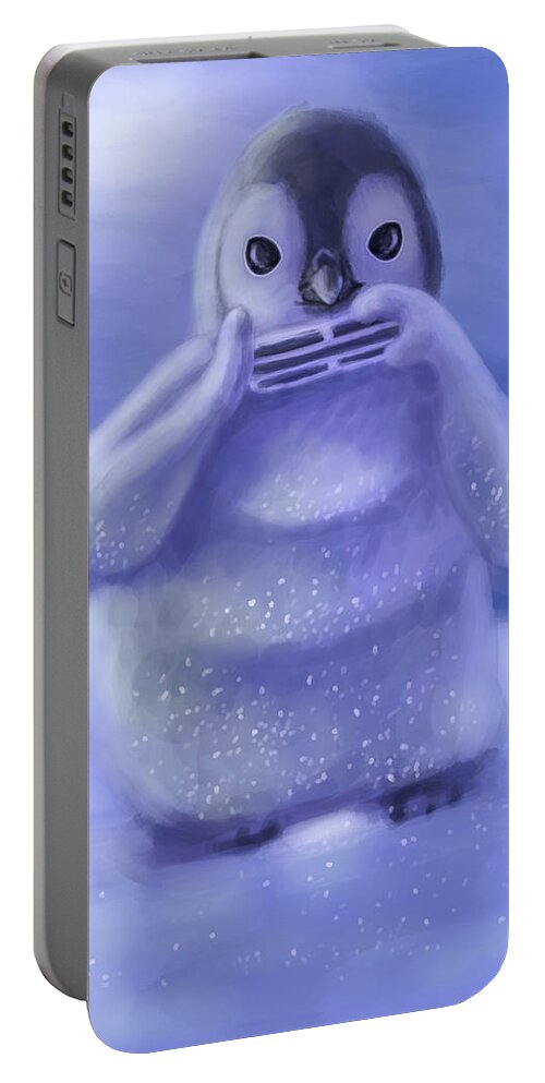 Penguin Portable Battery Charger featuring the digital art Snow Chick by Larry Whitler