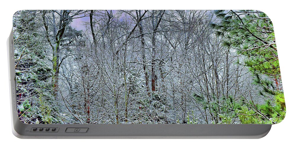 Forest Portable Battery Charger featuring the photograph Snow Covered Forest by Roberta Byram