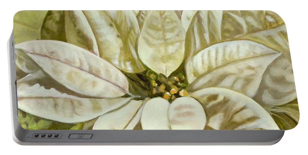 Poinsettia Portable Battery Charger featuring the painting Snow Dancer by Juliette Becker