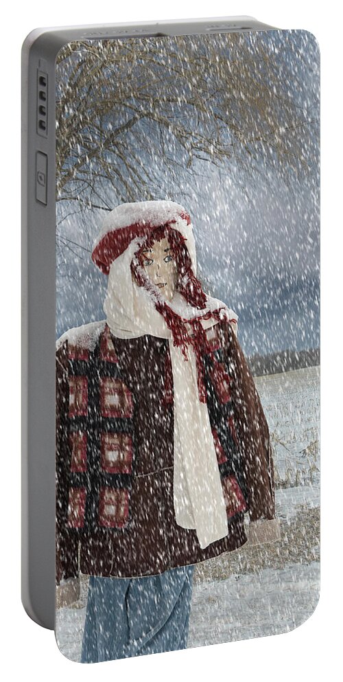 Snow Portable Battery Charger featuring the mixed media Snow Girl by Moira Law
