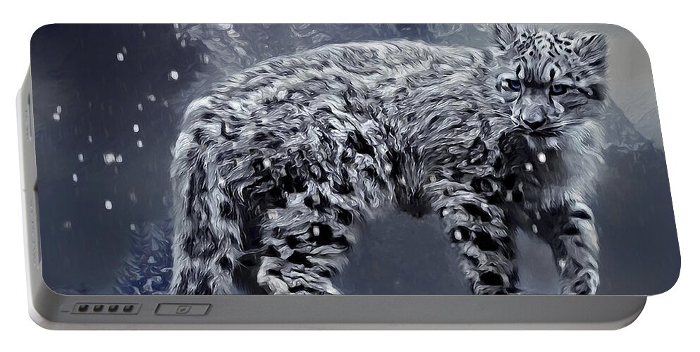 Leopard Portable Battery Charger featuring the digital art Snow Leopard by Pennie McCracken