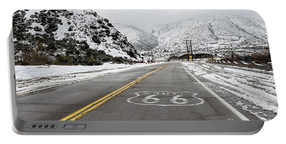 Snow Portable Battery Charger featuring the photograph Snow on Route 66 by Eddie Yerkish