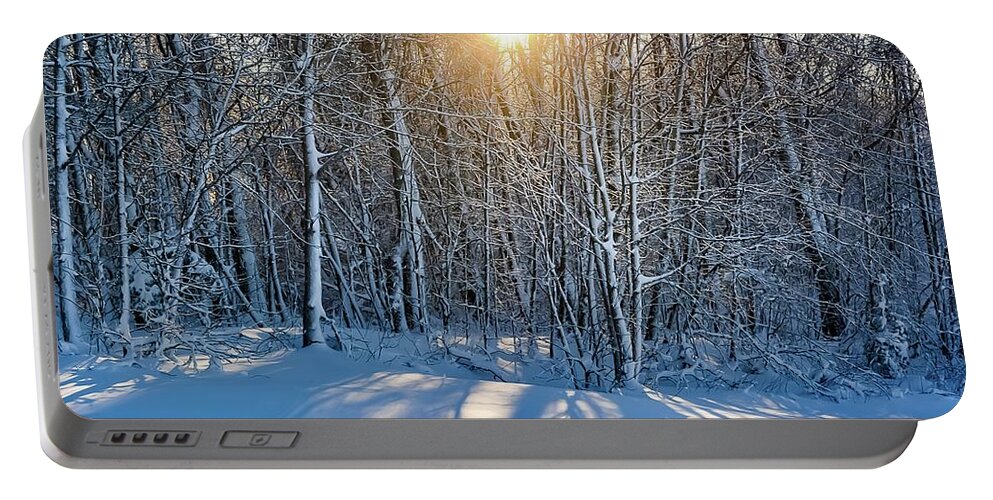 Forest Portable Battery Charger featuring the photograph Snow Shadows by Addison Likins
