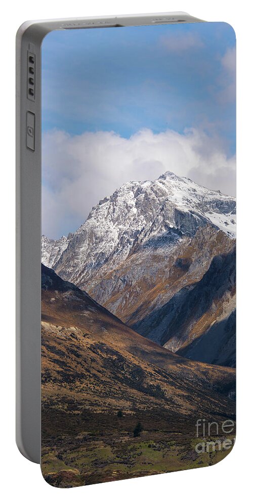 Glenorchy Portable Battery Charger featuring the photograph Snow Topped Mountain Peak from Glenorchy Valley by Bob Phillips