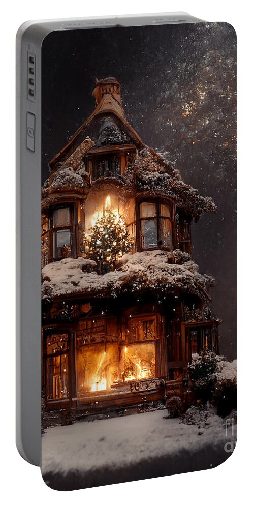 Snowfall Portable Battery Charger featuring the mixed media Snowfall with Snowball Moon III by Jay Schankman