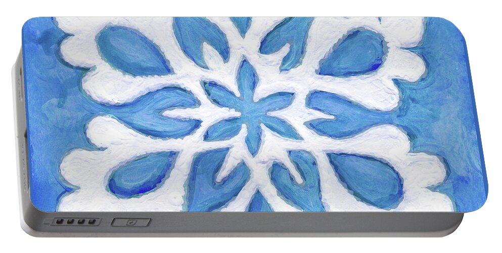 Snowflake Portable Battery Charger featuring the painting Snowfire 27. Snowflake Painting Series. by Amy E Fraser