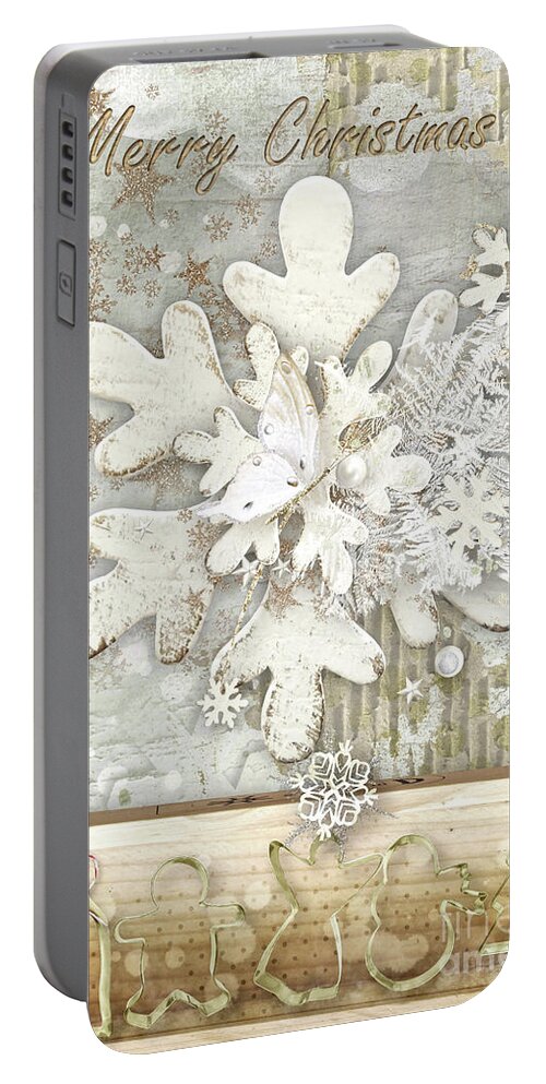 Snowflake For Christmas Portable Battery Charger featuring the mixed media Snowflake for Christmas by Mo T