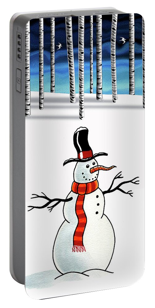 Christmas Portable Battery Charger featuring the mixed media Snowman by Andrew Hitchen