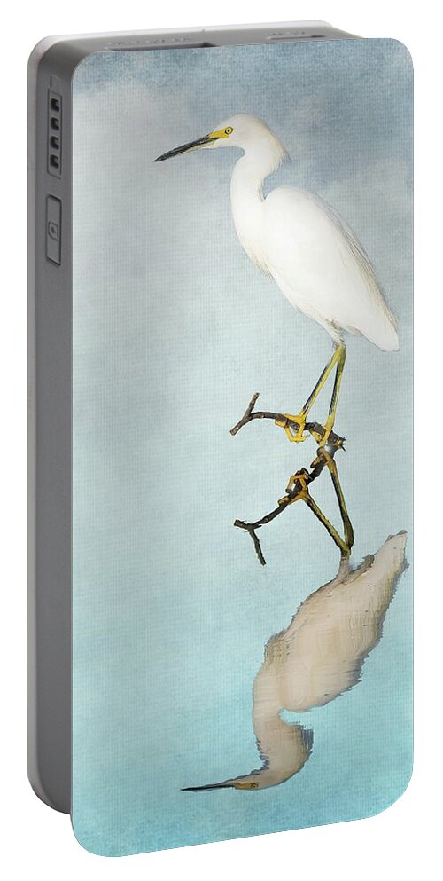 Reflection Portable Battery Charger featuring the photograph Snowy Egret Reflection by Pam Rendall