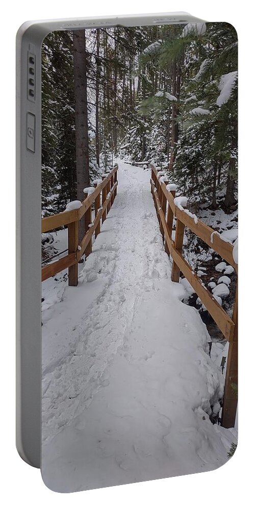 Landscape Portable Battery Charger featuring the photograph Snowy pathway by Erin Mitchell
