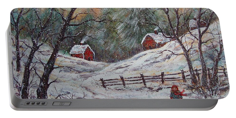Landscape Portable Battery Charger featuring the painting Snowy Walk. by Natalie Holland