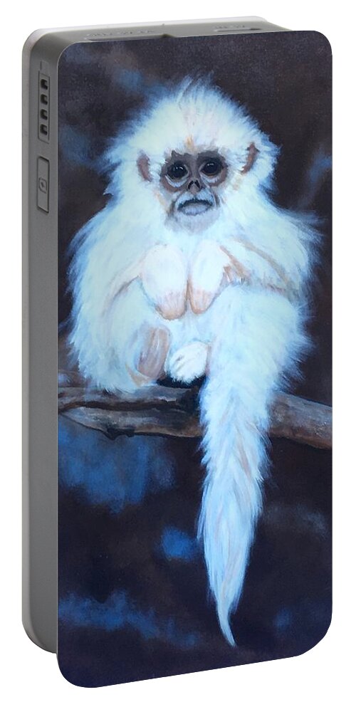  Portable Battery Charger featuring the painting Snub Nose Golden Monkey-Monkey Business by Bill Manson