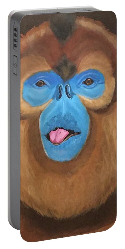  Portable Battery Charger featuring the painting Snub Nose Monkey-Back at You by Bill Manson