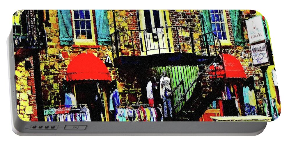 Digital Photography Portable Battery Charger featuring the photograph Social Distance Shopping on River Street  by Aberjhani