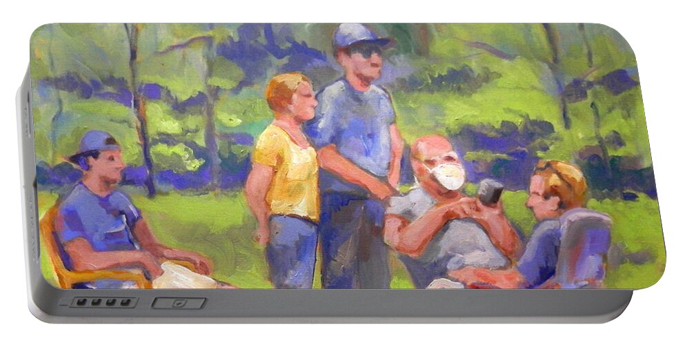 Figures Portable Battery Charger featuring the painting Social Distancing by Martha Tisdale