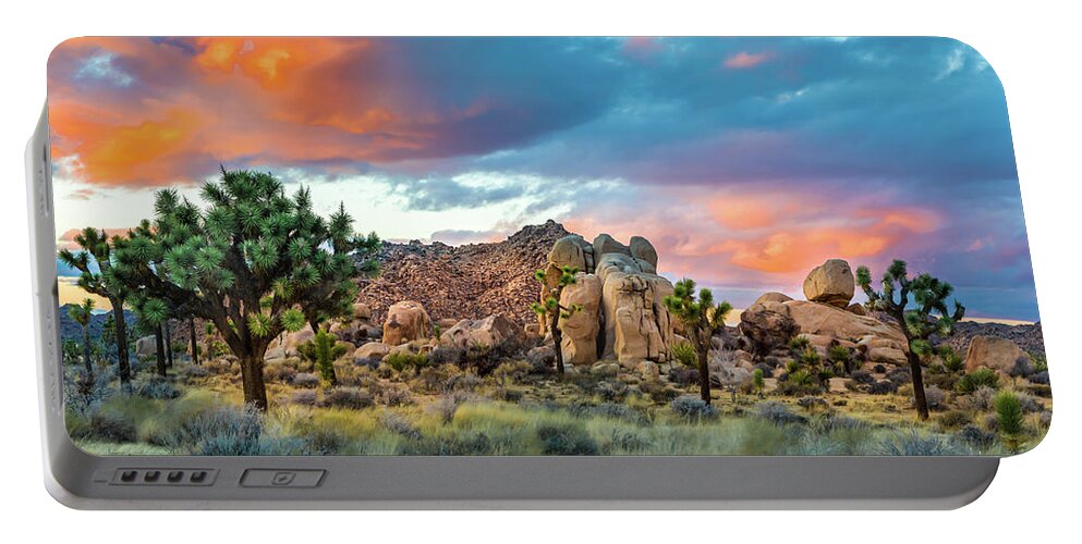 Desert Plants Portable Battery Charger featuring the photograph Soft Sunset at Joshua Tree by Peter Tellone