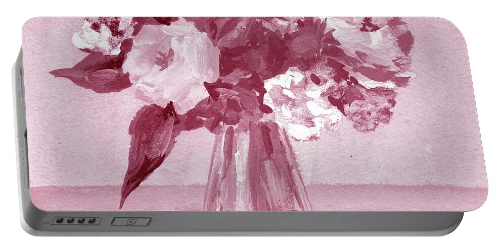 Flowers Portable Battery Charger featuring the painting Soft Vintage Dusty Pink Flowers Bouquet Summer Floral Impressionism I by Irina Sztukowski