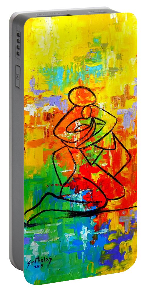 Artdeco Portable Battery Charger featuring the painting Solicitude by Olaoluwa Smith