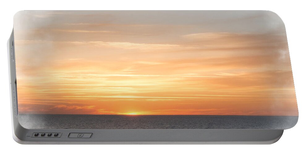 Orange Portable Battery Charger featuring the mixed media Solitary Sunset by Moira Law