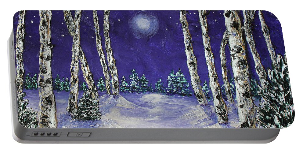 Landscape Portable Battery Charger featuring the painting Solo Snowscape SOLD by Linda Donlin