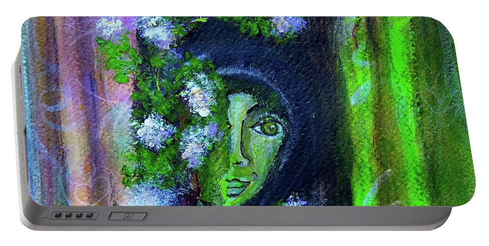 Naive Art Portable Battery Charger featuring the mixed media Somewhere in the Woods by Mimulux Patricia No