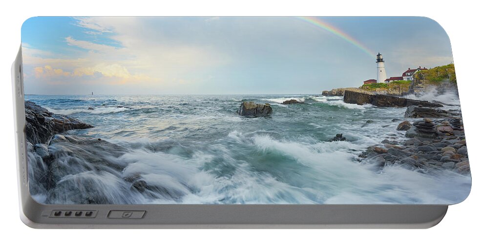 Portland Head Lighthouse Portable Battery Charger featuring the photograph Somewhere Under the Rainbow by Kristen Wilkinson