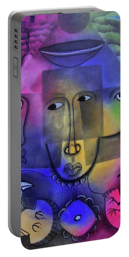 Abstract Portable Battery Charger featuring the painting Song Of Songs by Winston Saoli 1950-1995