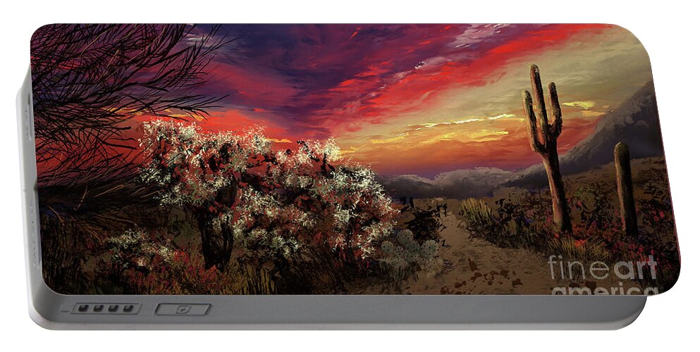 Desert Portable Battery Charger featuring the digital art Sonoran Sunset by Lois Bryan