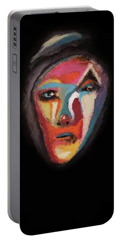 Clown Portable Battery Charger featuring the painting Sorrow's Mask by Jeff Malderez