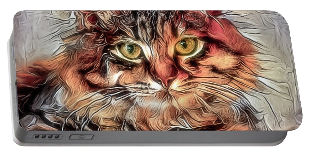 Cat Portable Battery Charger featuring the digital art Soulful Eyes by Teresa Wilson