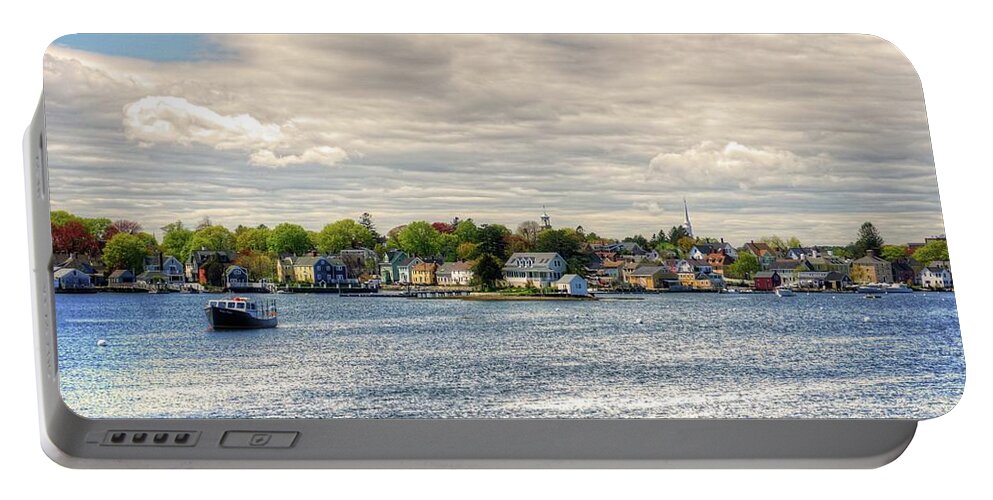 Portsmouth New Hampshire South End Strawberry Banke Historic Colonial Town Water Harbor Boat Landscape Seascape Horizon Portable Battery Charger featuring the photograph South End Portsmouth New Hampshire by Wayne Marshall Chase