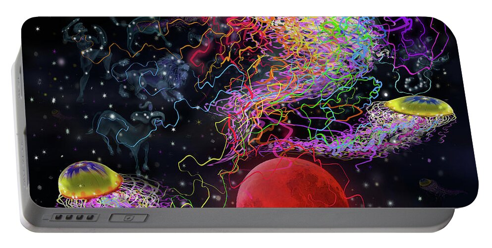 Space Portable Battery Charger featuring the digital art Cosmic Connections by Kevin Middleton