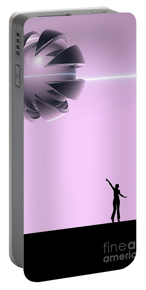 Ufo Portable Battery Charger featuring the digital art Spaceship In The Sky by Phil Perkins