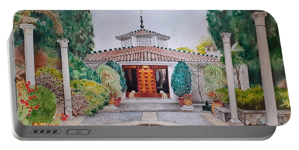 Patio Portable Battery Charger featuring the painting Spanish patio. Costa del Sol. Spain by Carolina Prieto Moreno