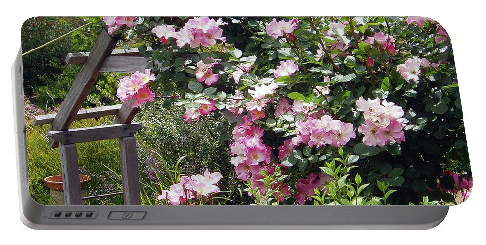 Sparieshoop Portable Battery Charger featuring the photograph Sparieshoop Climbing Rose 3 by Elaine Teague